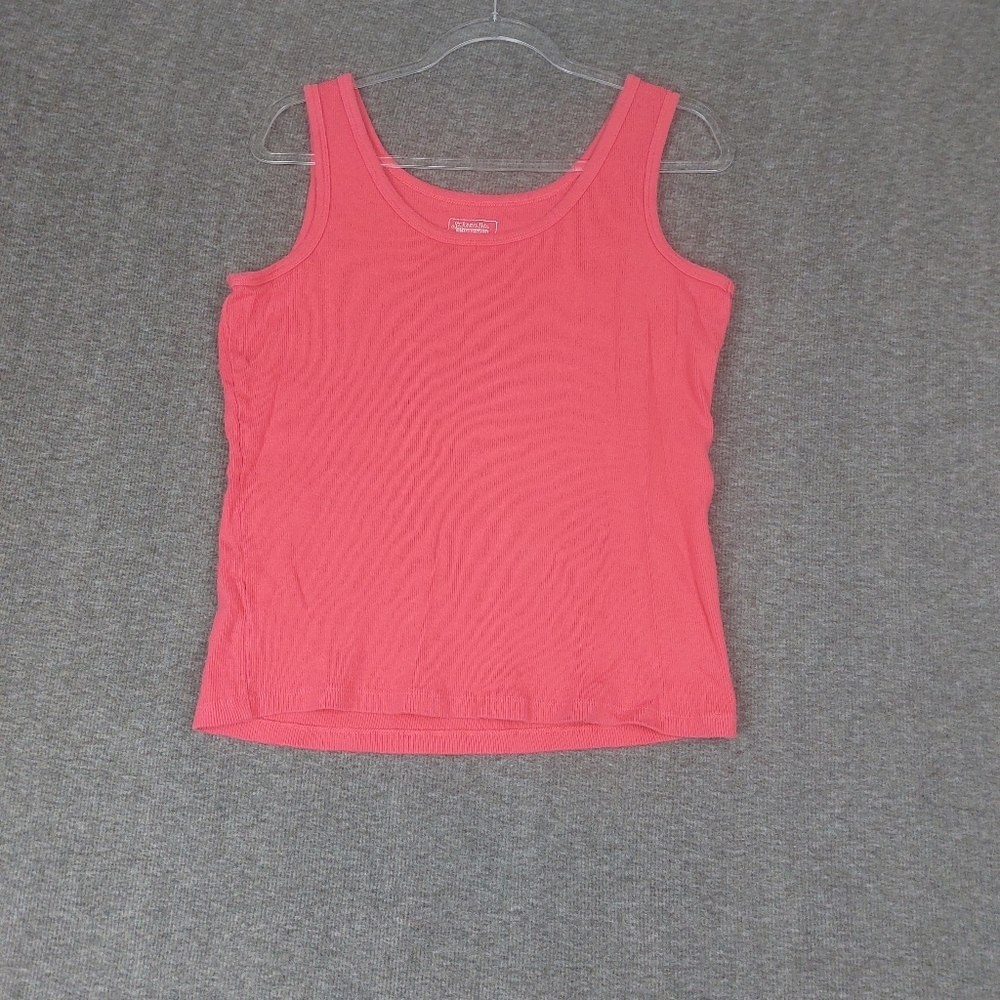 ST. JOHN'S BAY WOMENS BRIGHT PINK RED RIBBED CLASSIC TANK 100% COTTON SIZE XL